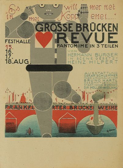 OSKAR SCHLEMMER (1888-1943). GROSSE BRUCKEN REVUE. Postcard. 1926. 5x4 inches, 14x11 cm. Gebruder Frey, Frankfurt.